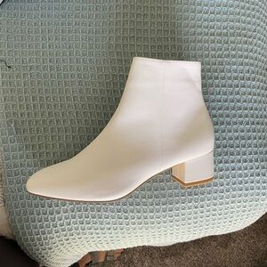 Sleek White Ankle Booties with Block Heel - NEW